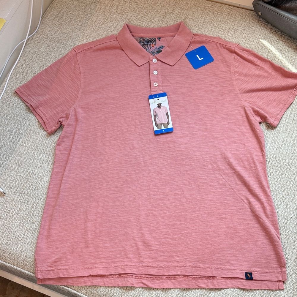Margaritaville Men's NWT Polo Shirt, Coral Orange color, Size Large